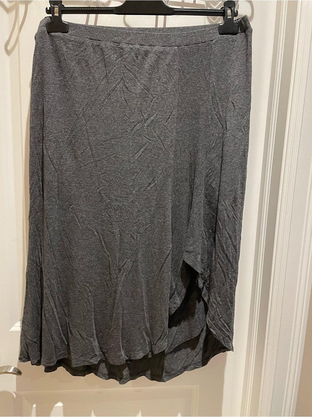 Velvet Asymmetrical Gray Knit Midi Skirt